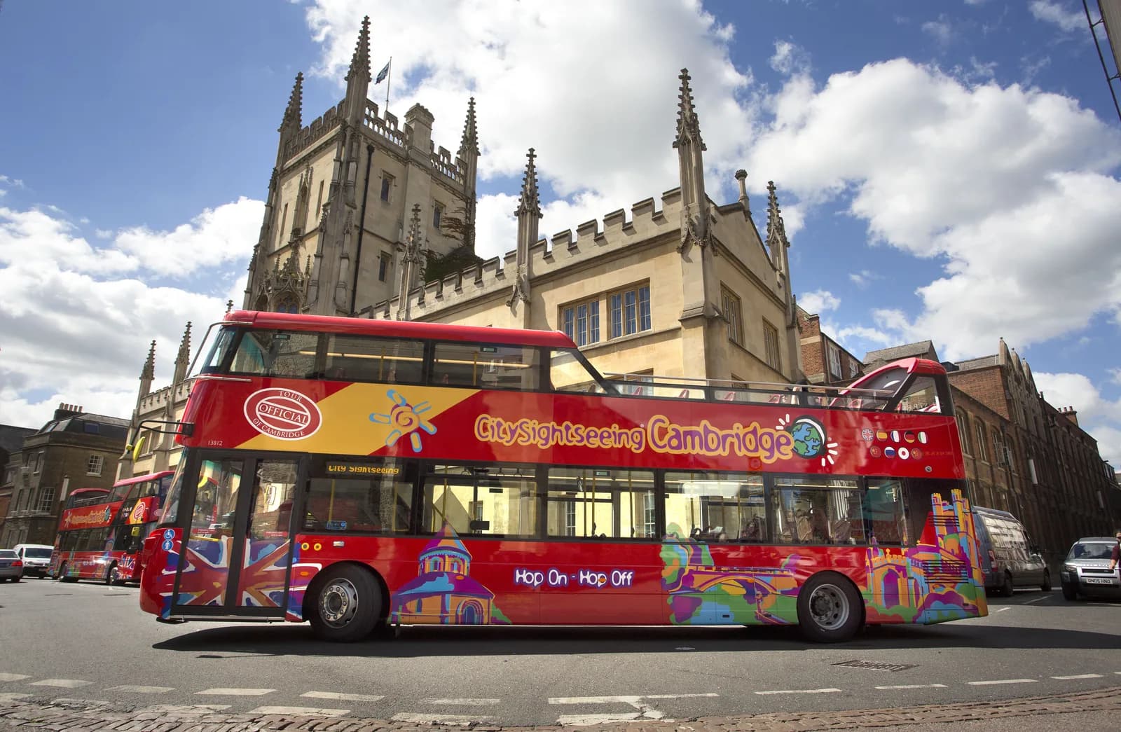 Open-top sightseeing bus on the Cambridge City Sightseeing tour